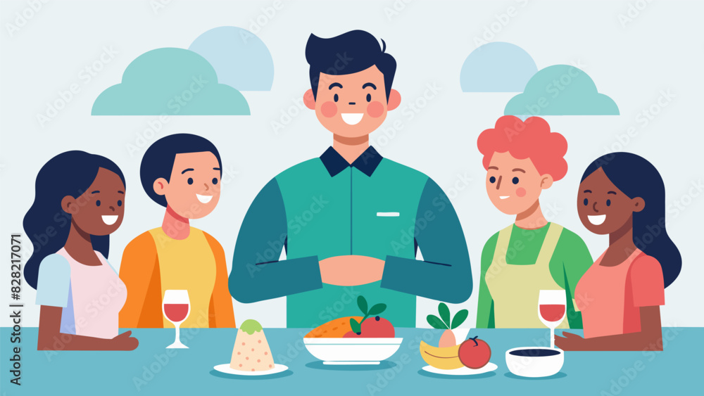 In addition to physical health the instructor touches on the importance of social and emotional wellbeing reminding attendees to enjoy meals with friends and family as a way of. Vector illustration In addition to physical health the instructor touches on the importance of social and emotional wellbeing reminding attendees to enjoy meals with friends and family as a way of. Vector illustration