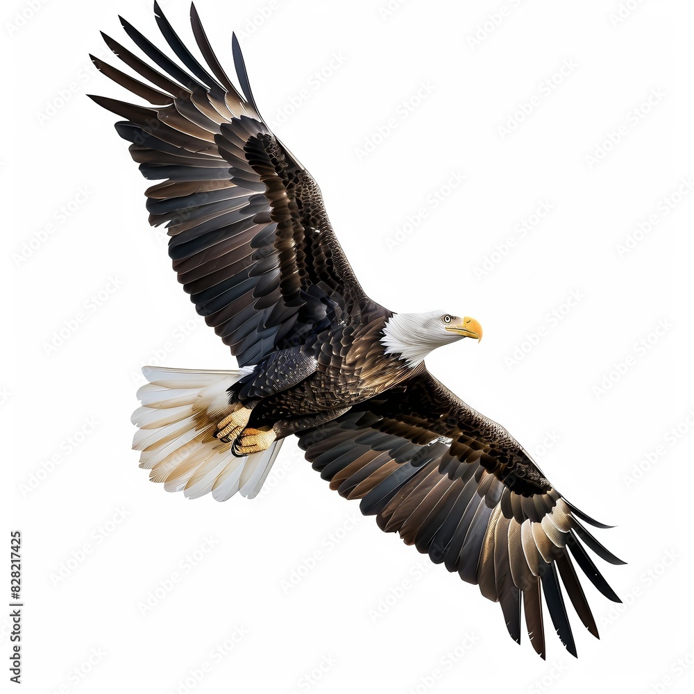 Obraz premium Majestic bald eagle soaring overhead vectro white background