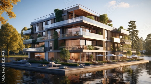 Luxurious Waterfront Residential Building with Wrap-Around Balconies