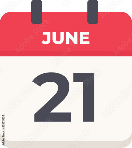 June 21 - Daily Calendar Icon in flat design style