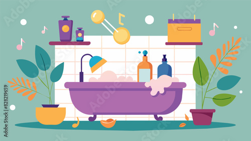 A relaxing bath with soothing aromatherapy scents and gentle music to help you unwind and reset your mindset.. Vector illustration