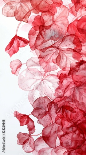 A watercolor drawing portraying a backdrop adorned with clusters of red flower blossoms. photo