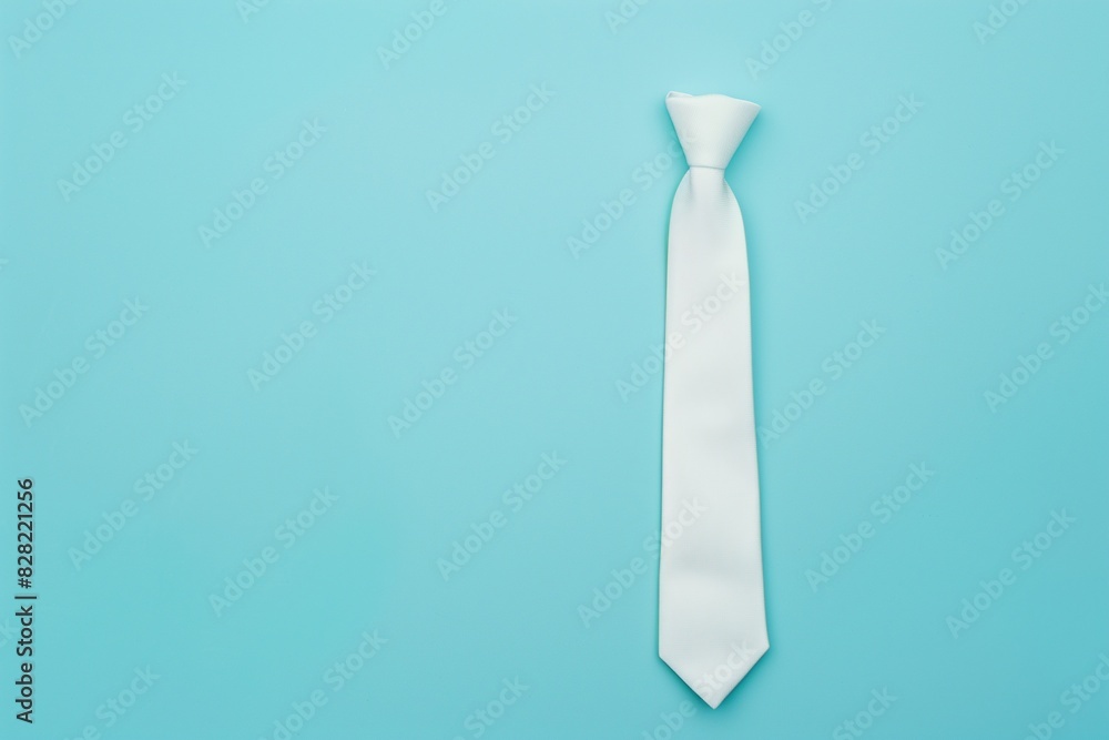 Minimalistic background with a single white tie against a light blue background, space for text Minimalistic background with a single white tie against a light blue background, space for text