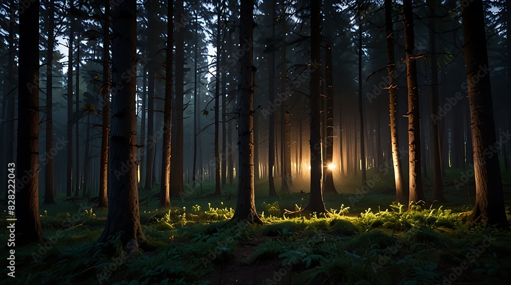Fototapeta premium photo of a dense forest with tall tress.