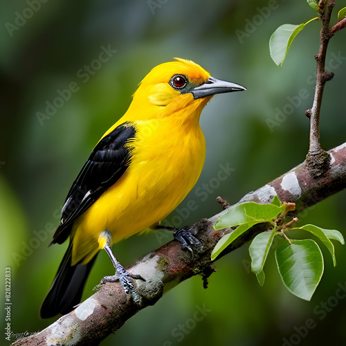 black naped oriole oriolus chinensis passerine bird in the oriole family that is found in many tree background photo