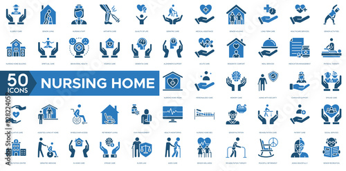 Nursing Home icon. Elderly Care, Senior Living, Nursing Staff, Arthritis Care, Quality of Life, Geriatric Care, Medical Assistance, Senior Housing, Long Term Care, Healthcare Services