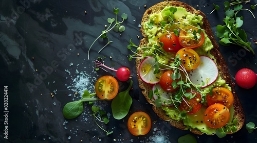 Artful Avocado Toast with Fresh Toppings A Gourmet Presentation of a Nutritious Breakfast or Snack Dish