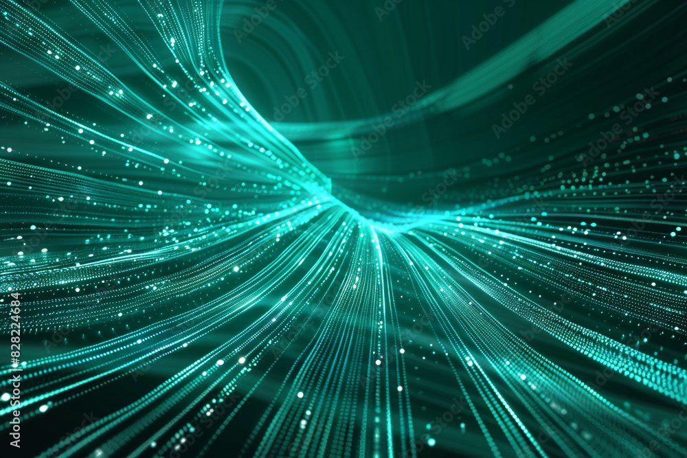 Fototapeta premium Particle line wave abstract in teal, creating a sense of motion in tech designs.