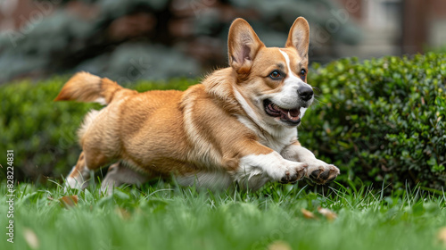 Corgi dog running in a park
