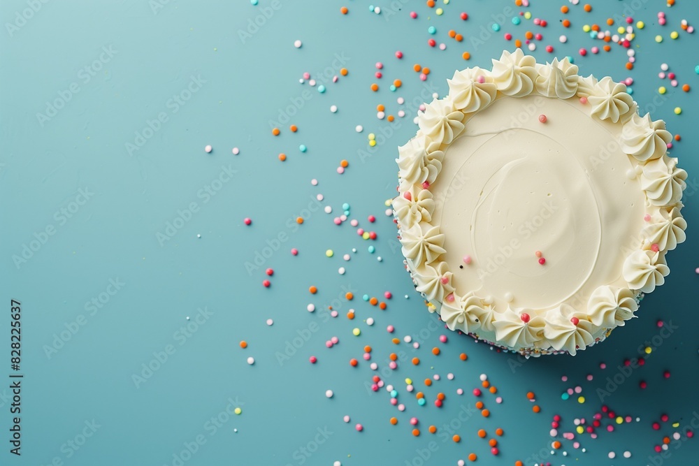 Simplistic birthday cake with minimalist decorations on a plain background, ample text space Simplistic birthday cake with minimalist decorations on a plain background, ample text space
