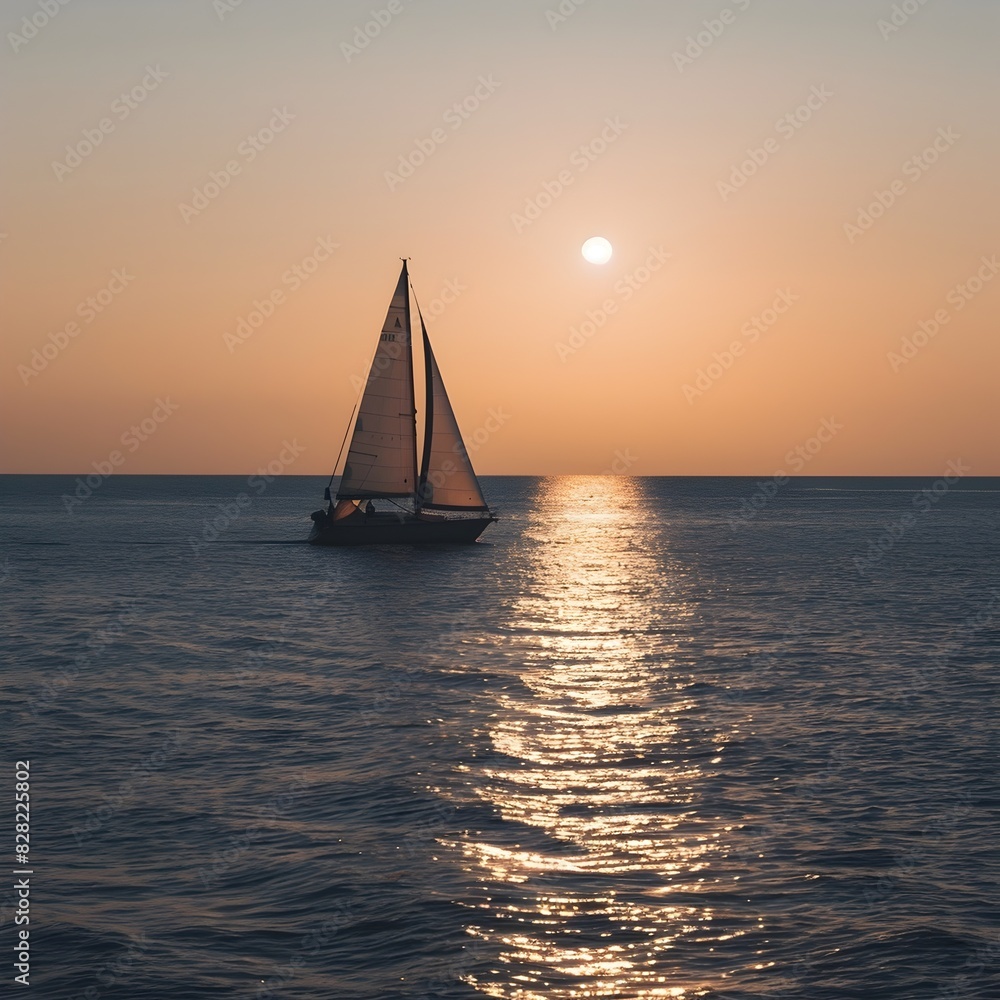 Serene Sunset Sailing on the Open Ocean Serene Sunset Sailing on the Open Ocean