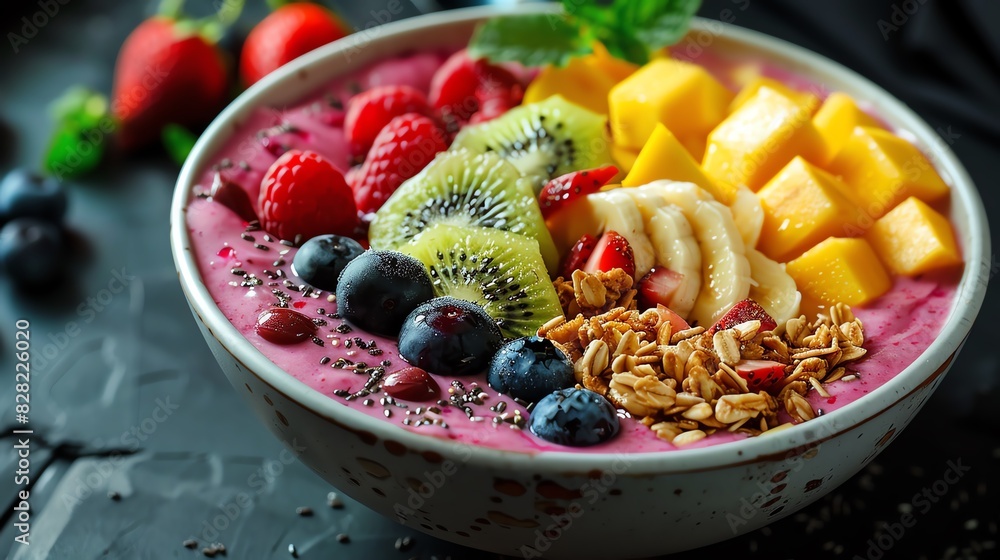 Healthy drinks, Delicious acai bowl with fresh fruits and granola. Healthy drinks, Delicious acai bowl with fresh fruits and granola.