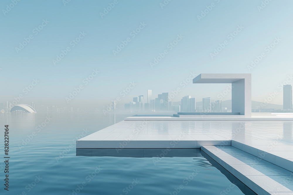 Fototapeta premium Modern buildings by the lake. The modern urban skyline is in the background. 