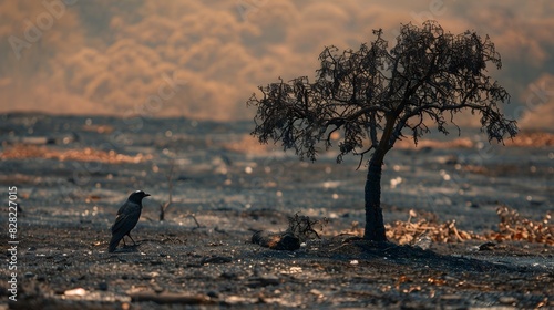 Bird Seeking Respite  Surviving in a Scorched Forest Shaped by Climate Change