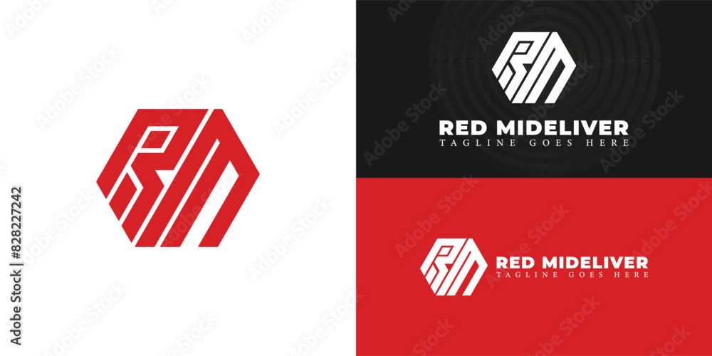 Abstract initial hexagon letter RM or MR logo in red color isolated on multiple background colors. The logo is suitable for transportation and logistic company logo design inspiration templates. Abstract initial hexagon letter RM or MR logo in red color isolated on multiple background colors. The logo is suitable for transportation and logistic company logo design inspiration templates.
