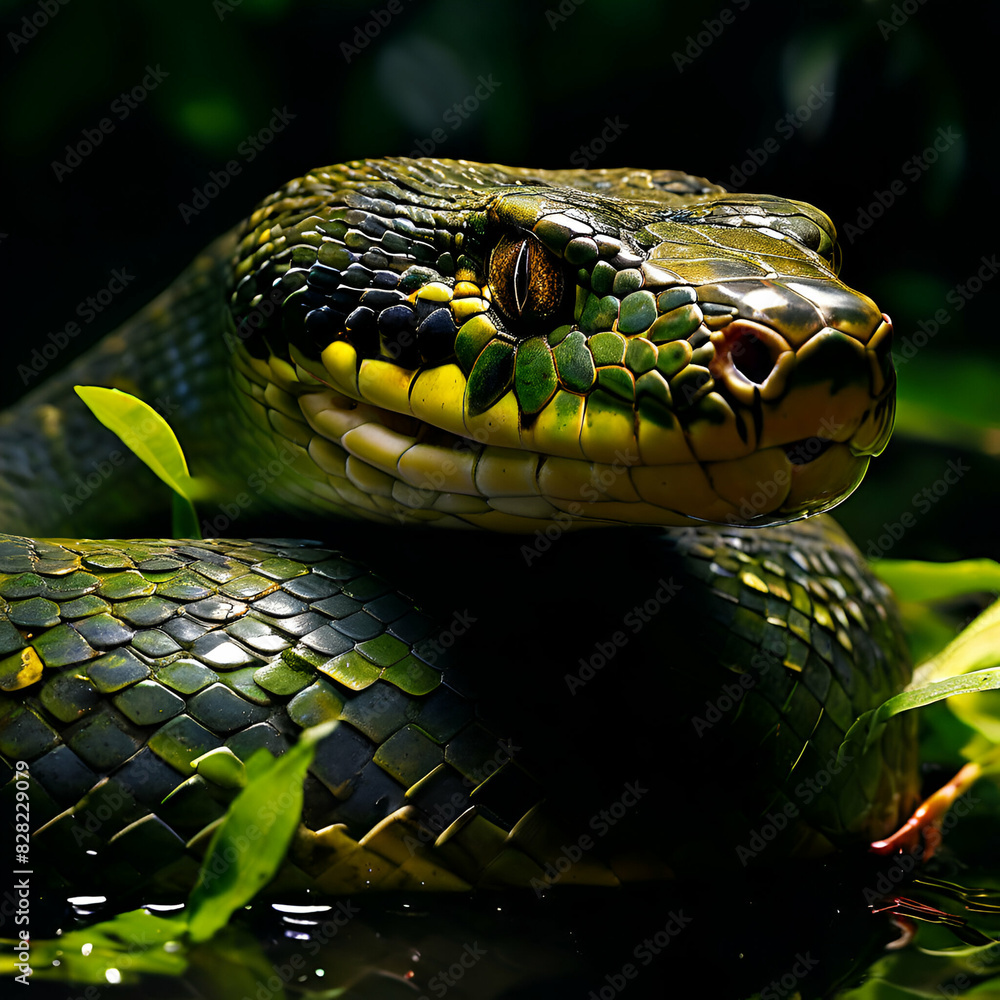 Fototapeta premium Green anaconda snake