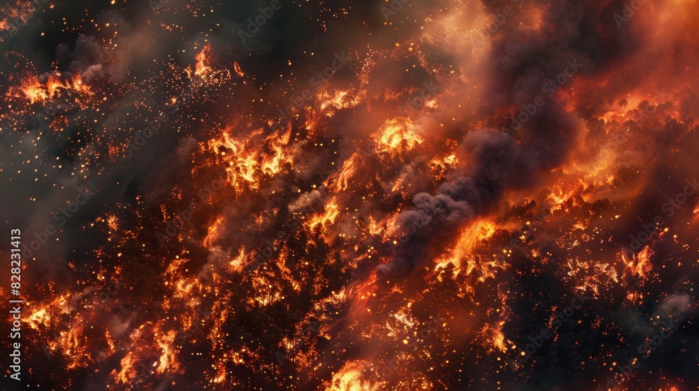 Destruction of huge forest fires which destroys the vast expanse of trees The forest fire showed raging flames and thick smoke rising high into the sky. Destruction of huge forest fires which destroys the vast expanse of trees The forest fire showed raging flames and thick smoke rising high into the sky.