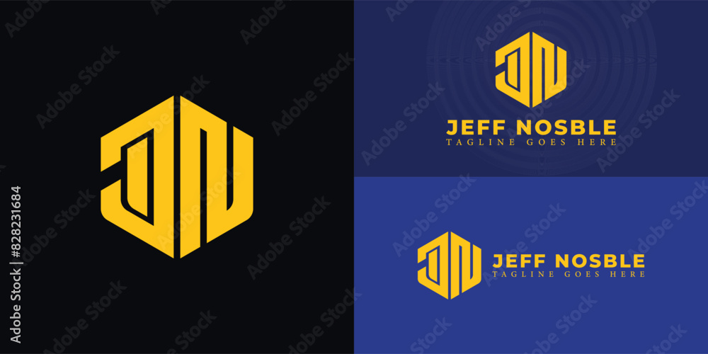 Abstract initial hexagon letter JN or NJ logo in yellow color isolated on multiple background colors. The logo is suitable for property and construction company logo design inspiration templates. Abstract initial hexagon letter JN or NJ logo in yellow color isolated on multiple background colors. The logo is suitable for property and construction company logo design inspiration templates.