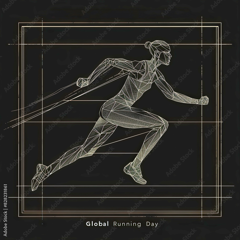 Running figure, dynamic,on dark background June 5, Global Running Day concept Running figure, dynamic,on dark background June 5, Global Running Day concept