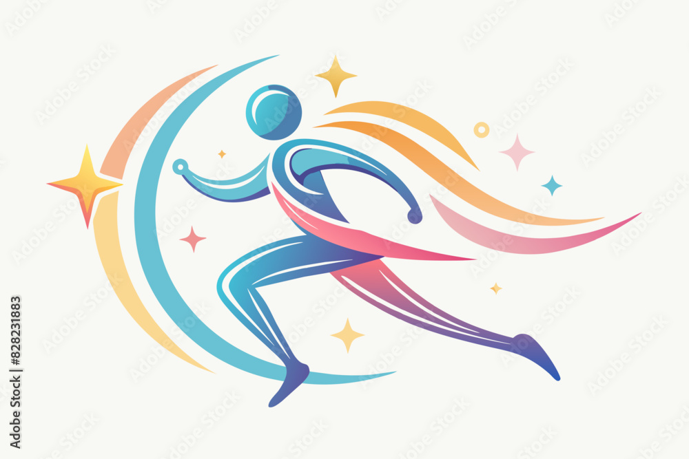 Fototapeta premium Streaked runner with stars, dynamic motion, June 5. Global Running Day concept.