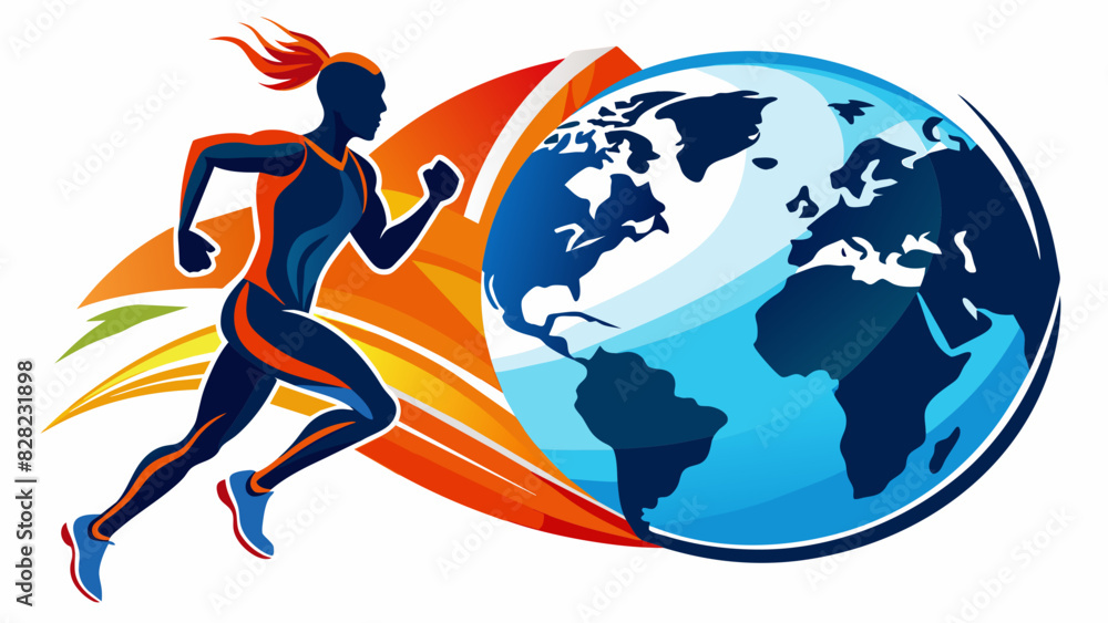 Female runner and earth, energetic stride, June 5. Global Running Day concept. Female runner and earth, energetic stride, June 5. Global Running Day concept.