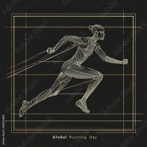 Running figure, dynamic,on dark background June 5, Global Running Day concept