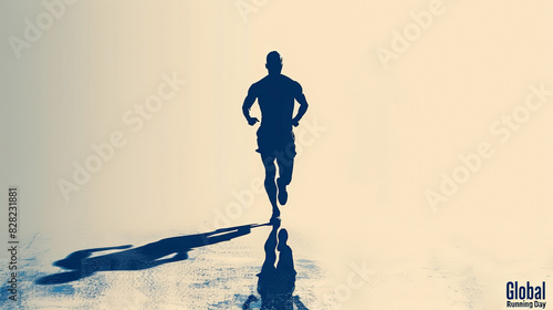 Runner's dawn silhouette on baige background with copy space, June 5, Global Running Day concept.8