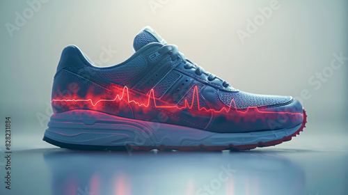 Glowing EKG on sport shoe, tech style, June 5, Global Running Day concept.