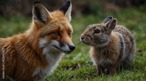 The friendship between an unlikely duo a fox and a rabbit ai_generated