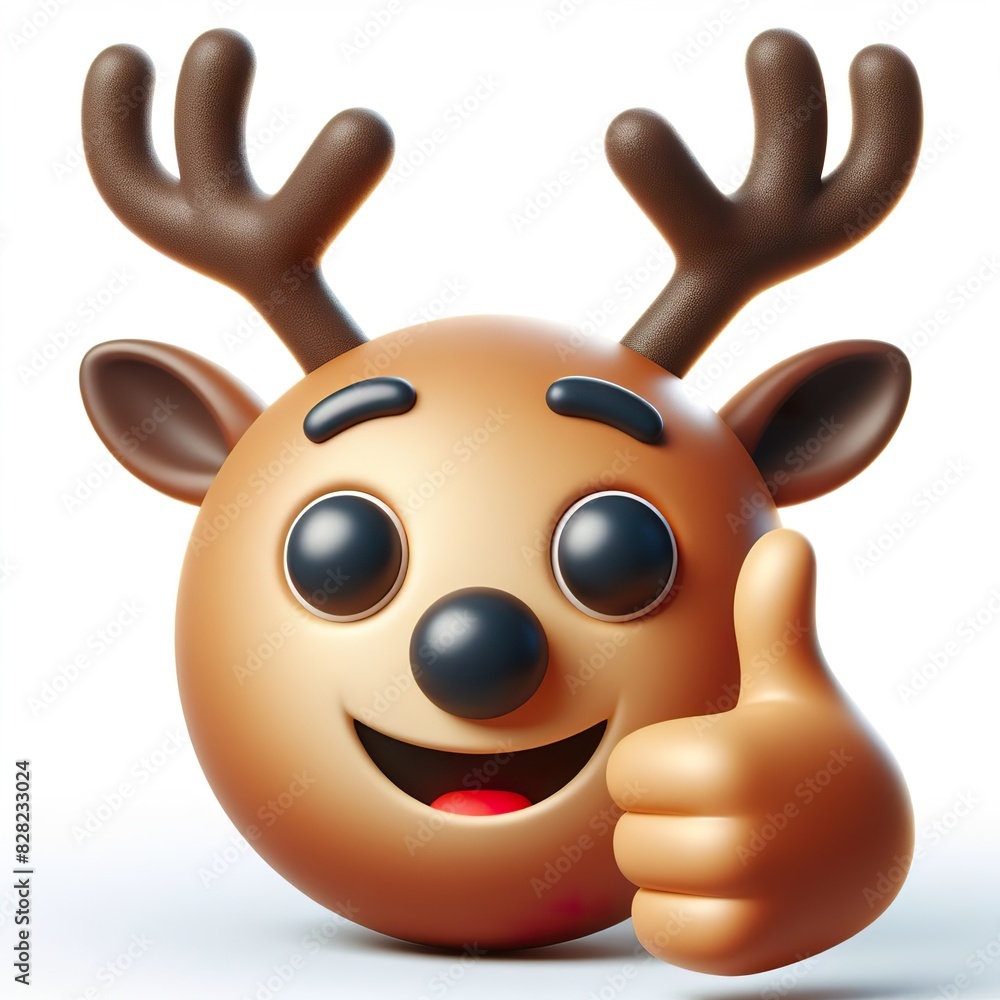 3D Christmas reindeer emoji thumbs up on a white background 3D Christmas reindeer emoji thumbs up on a white background
