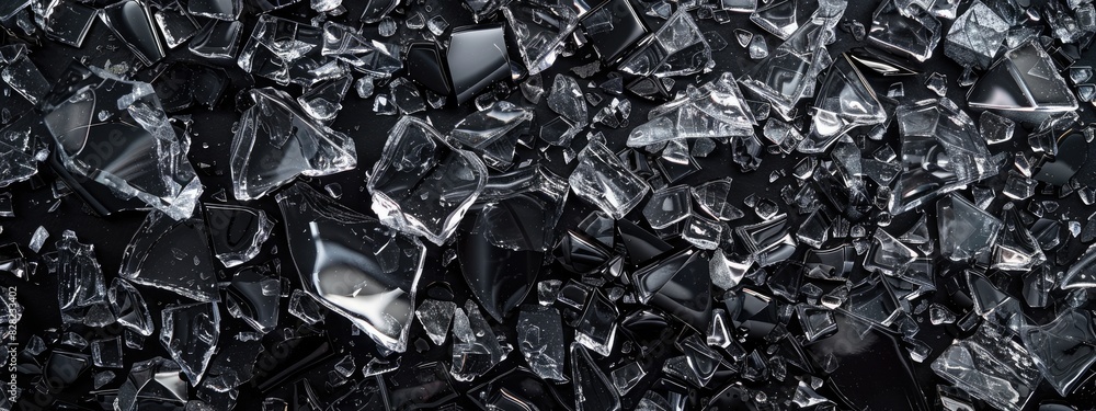 Shattered Glass Pieces on Black Background Reflecting Light - Broken and Fragmented Texture Shattered Glass Pieces on Black Background Reflecting Light - Broken and Fragmented Texture