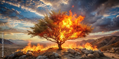 Photo of a burning bush resembling the biblical story of Moses at Mount Horeb photo