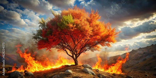 Photo of a burning bush resembling the biblical story of Moses at Mount Horeb photo