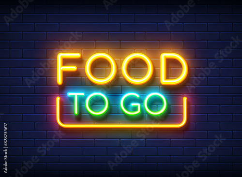 A professional, clean, and bright vector illustration of a neon sign reading FOOD To GO in vibrant colors. Ideal for restaurant promotions