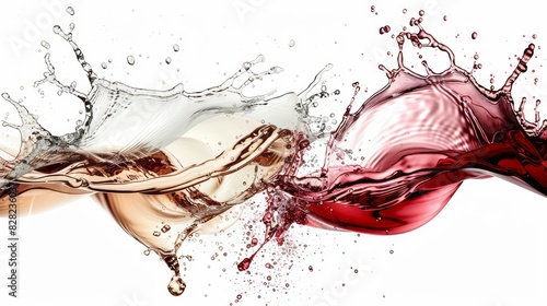 Red And White Wine Colliding, Creating An Abstract, Painterly, And Dynamic Image Of Color And Movement.