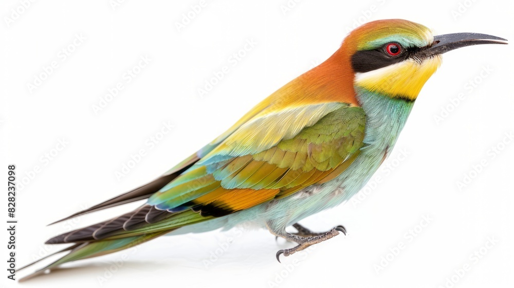 Fototapeta premium A Beautiful Shot Of A Bee-Eater Bird With Its Vibrant Feathers On A White Background.