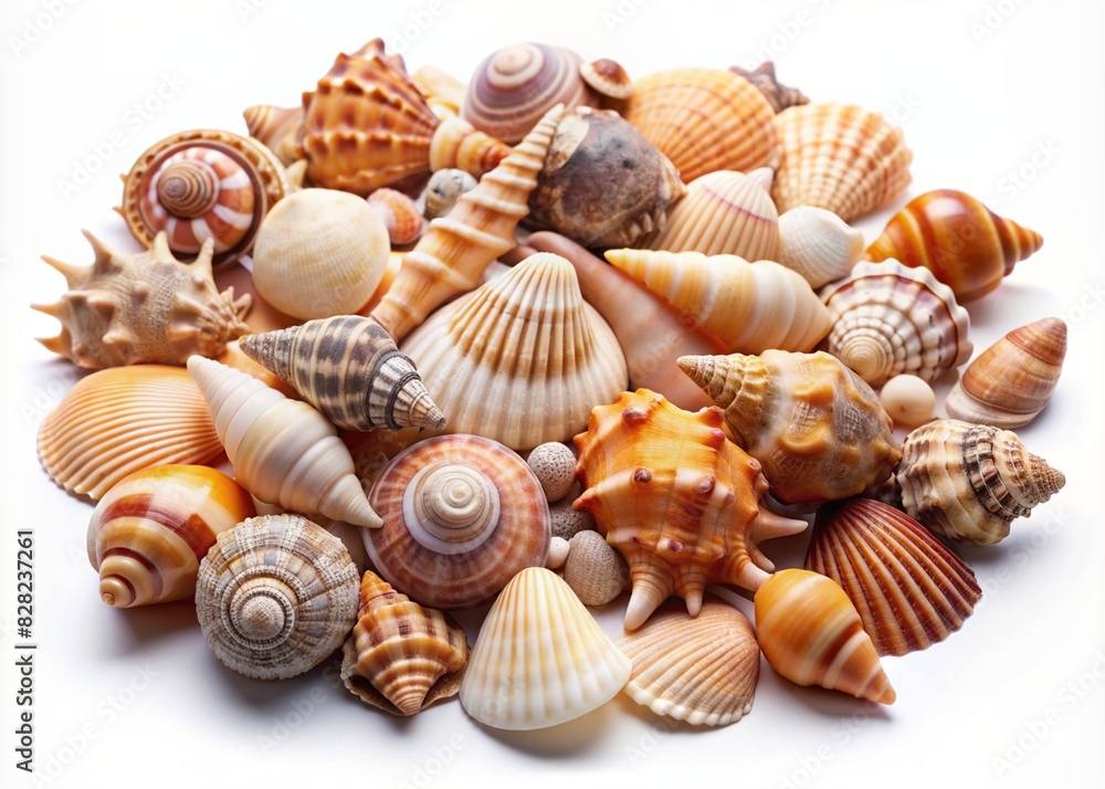 Shells on white background. top view Shells on white background. top view