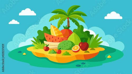 A tropical island hideaway known for its abundance of fresh fruits and vegetables perfect for detoxing and resetting your body.. Vector illustration