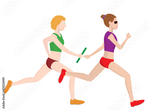 陸上競技の女子のリレー種目のイラスト素材です。