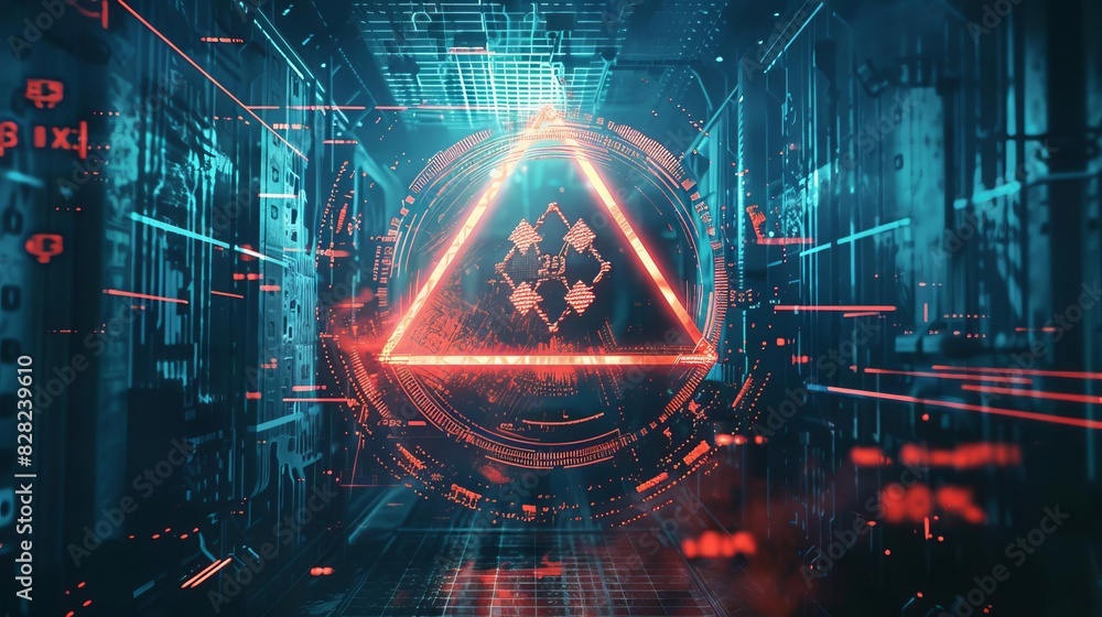 Obraz premium A unique art piece featuring danger sign in a technologyinspired setting