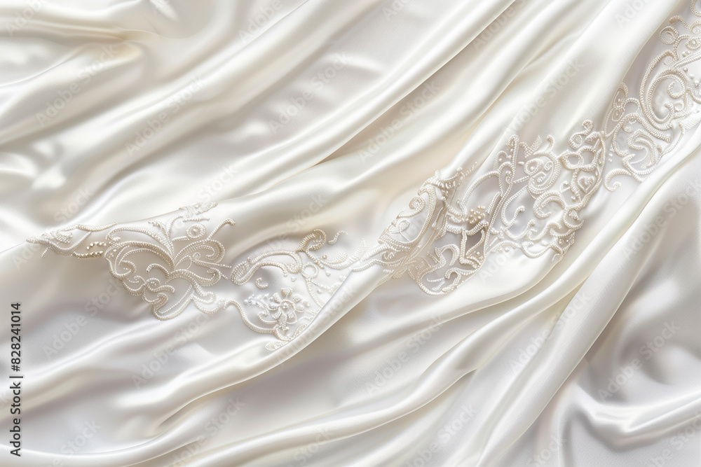 Embroidered Satin Fabric: Bridal Elegance in Close-Up - luxury wedding visuals - Adaptable Background Art - Space for Text - classic wedding aesthetics Embroidered Satin Fabric: Bridal Elegance in Close-Up - luxury wedding visuals - Adaptable Background Art - Space for Text - classic wedding aesthetics