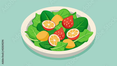 A refreshing spinach and strawberry salad tossed with a light citrus vinaigrette and sprinkled with sliced almonds.. Vector illustration