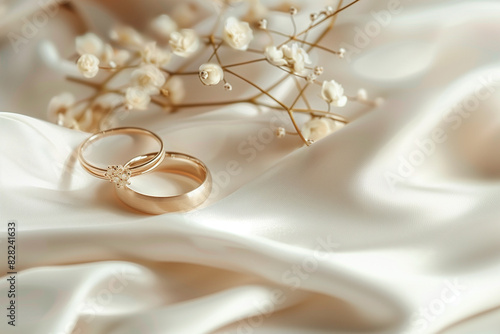 Symbol of Love: Close-Up Details of Wedding Rings - classic wedding aesthetics  - luxury wedding visuals  - Clean composition, Ample Negative Space   - Space for Text 