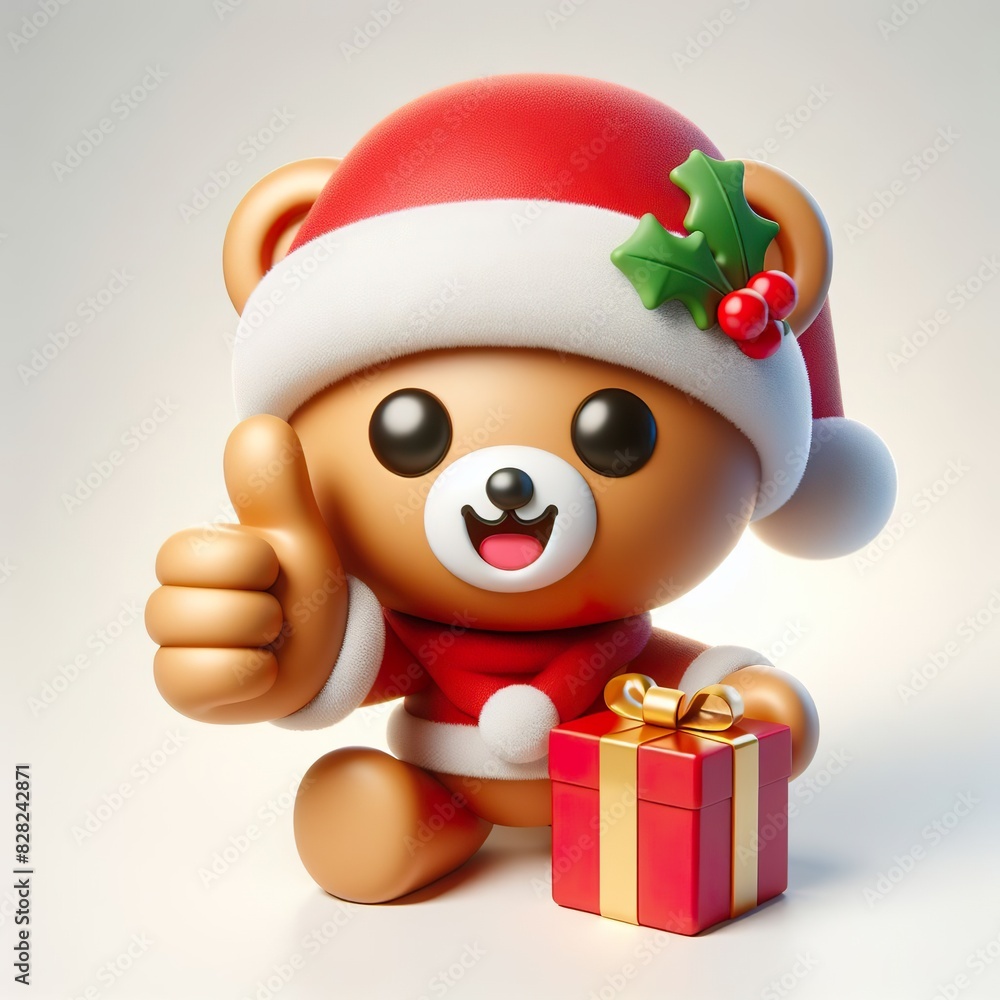 3D christmas teddy bear emoji thumbs up on a white background 3D christmas teddy bear emoji thumbs up on a white background