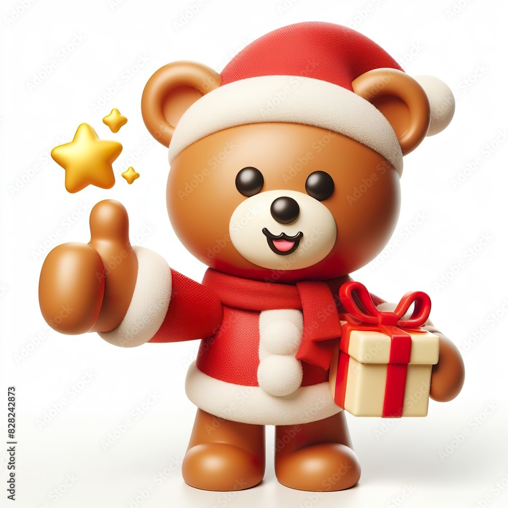 3D christmas teddy bear emoji thumbs up on a white background 3D christmas teddy bear emoji thumbs up on a white background