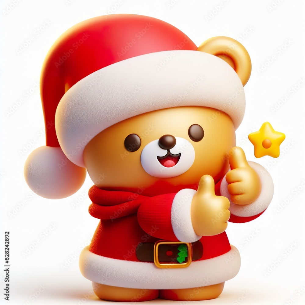 3D christmas teddy bear emoji thumbs up on a white background 3D christmas teddy bear emoji thumbs up on a white background