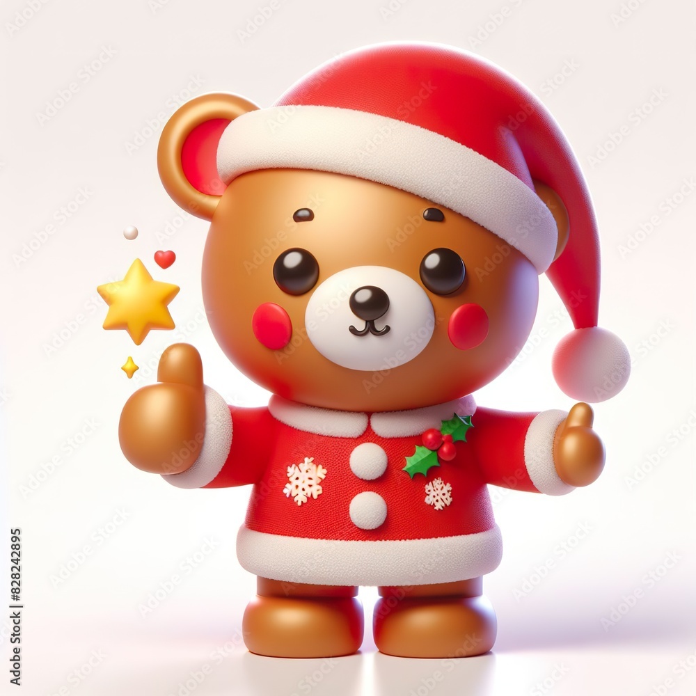 3D christmas teddy bear emoji thumbs up on a white background 3D christmas teddy bear emoji thumbs up on a white background