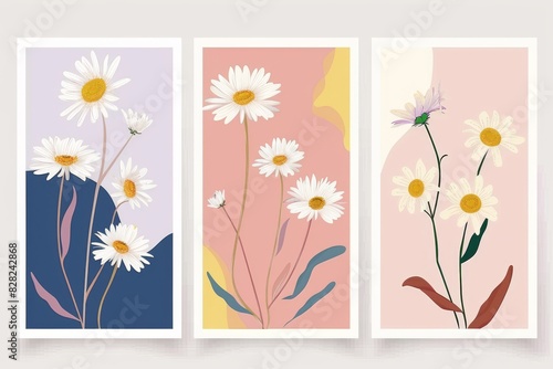 Modern Abstract Floral Art Minimalist Daisy Collection Poster Card Print Design