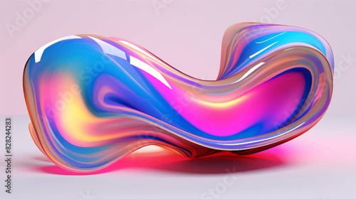 Holographic iridescent 3d fluid shapes, abstract colorful bright liquid amorphous rainbow bubbles, fluorescent chameleon gradient vector elements of various forms illustration