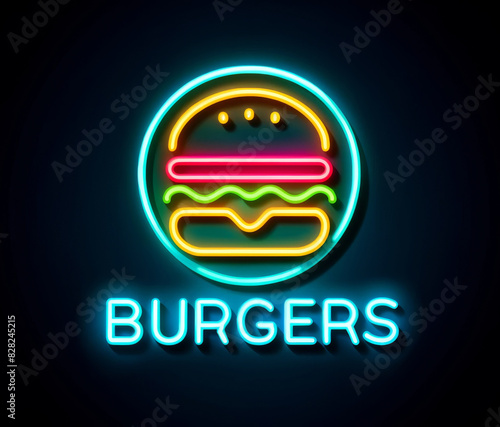Bright Neon BURGERS Sign  Illustration for Restaurant Marketing